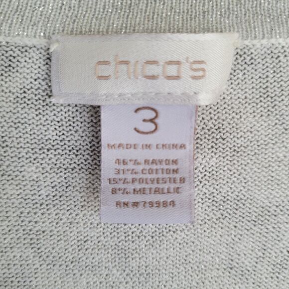 Chicos Womens Cardigan Sweater Size XL Silver Metallic Leopard Print Open Front - Picture 2 of 10